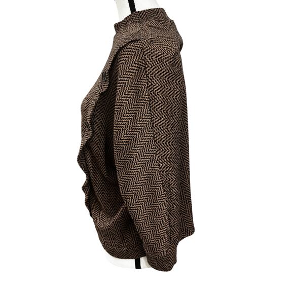 Adrienne Vittadini Chevron Knit Sweater Large Brown Black Asymmetrical Button - Picture 4 of 8